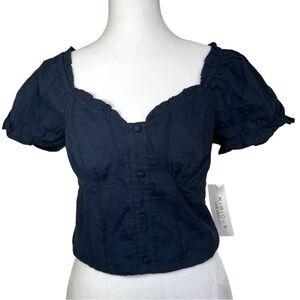 Navy Blue Ruffled Blouse